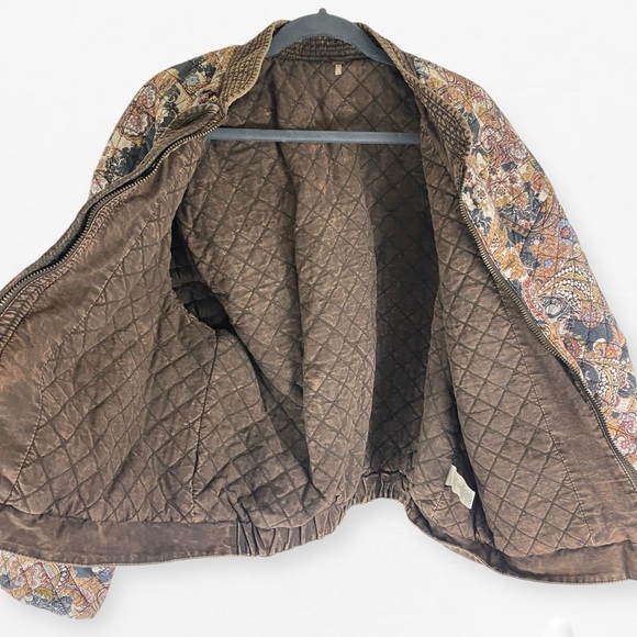 Free People Great Escapes Quilted Floral Paisley Brown Bomber Jacket M - Picture 11 of 15